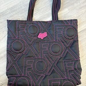 Fox Black Tote with Pink Quilted Logo Stitching